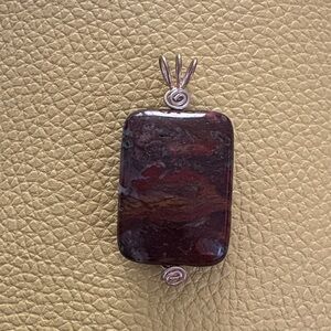Rectangular Stone Pendant with Silver Accents